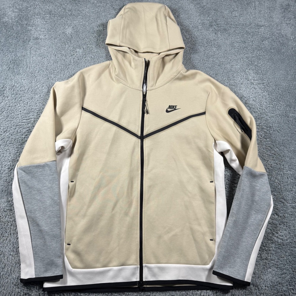 NWT Nike Tech Fleece Hoodie Mens Large Rattan White Grey Full Zip CU4489-206